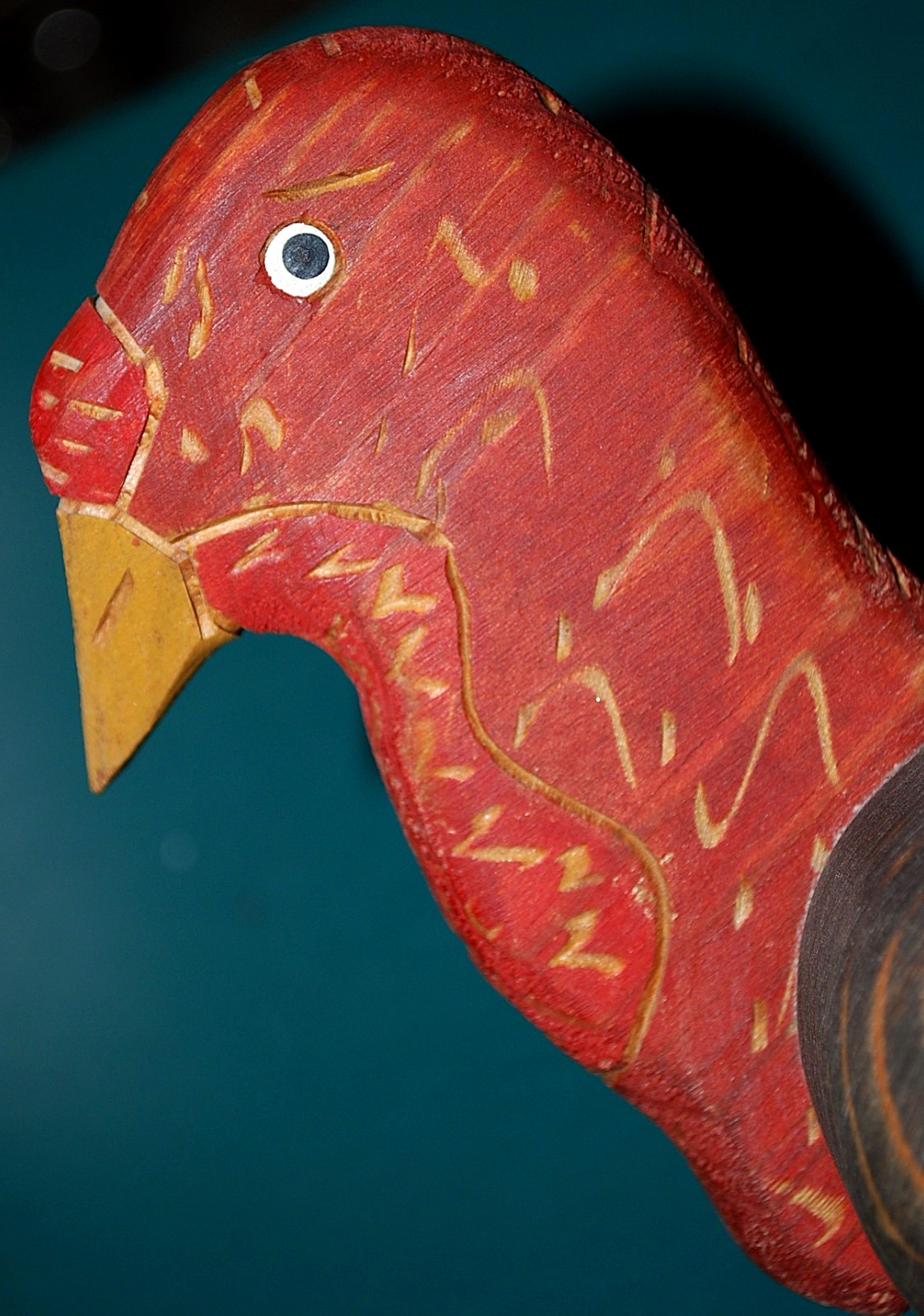 Vtg Hand Carved WOODEN TURKEY BOWL Painted FOLK ART Thanksgiving Centerpiece 14"