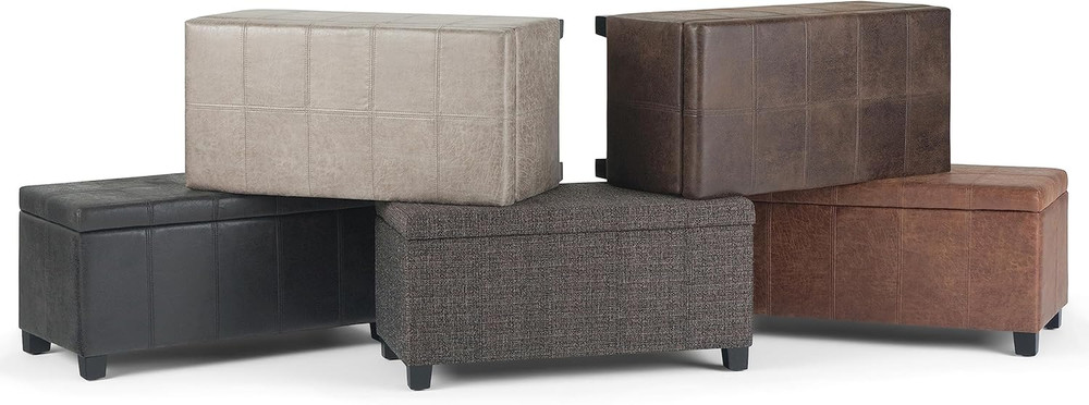 Dover Storage Ottoman Bench - 36 Inch Wide Upholstered Vegan Leather Rectangular