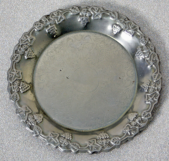 Embossed Silver Plated Etched Grape & Vine Wine Bottle Coaster