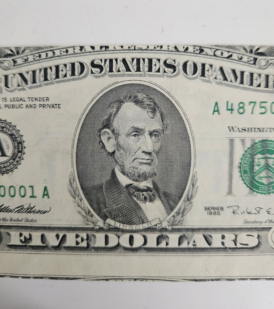 1995 $5 Federal Reserve Note Miscut Error