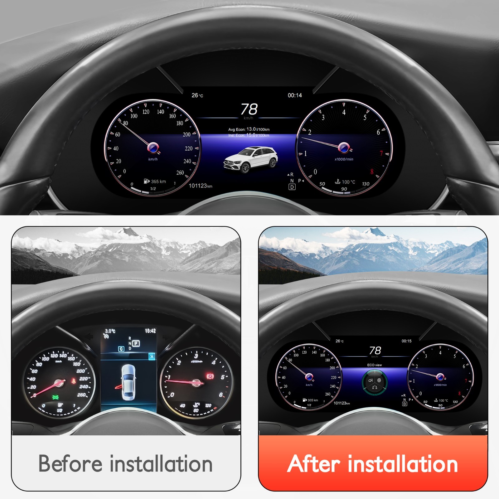 12.3" LCD Digital Instrument Cluster For W205 15-18 /GLC X253 2016-2019 US Stock