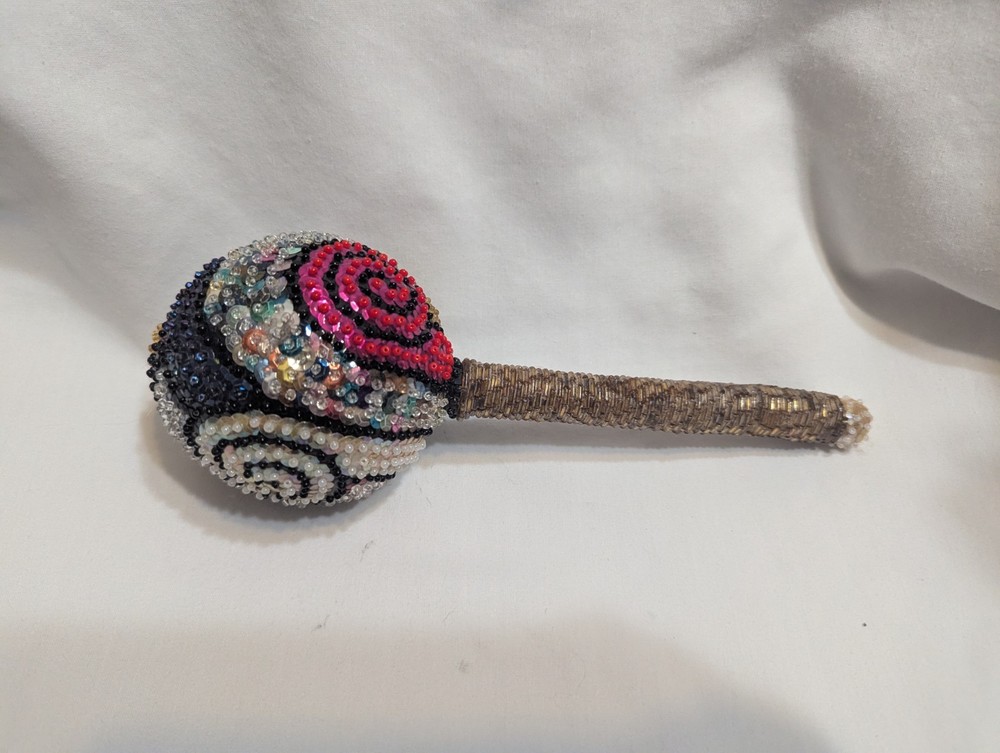 Colorful sequined voodoo maraca rattle - please read