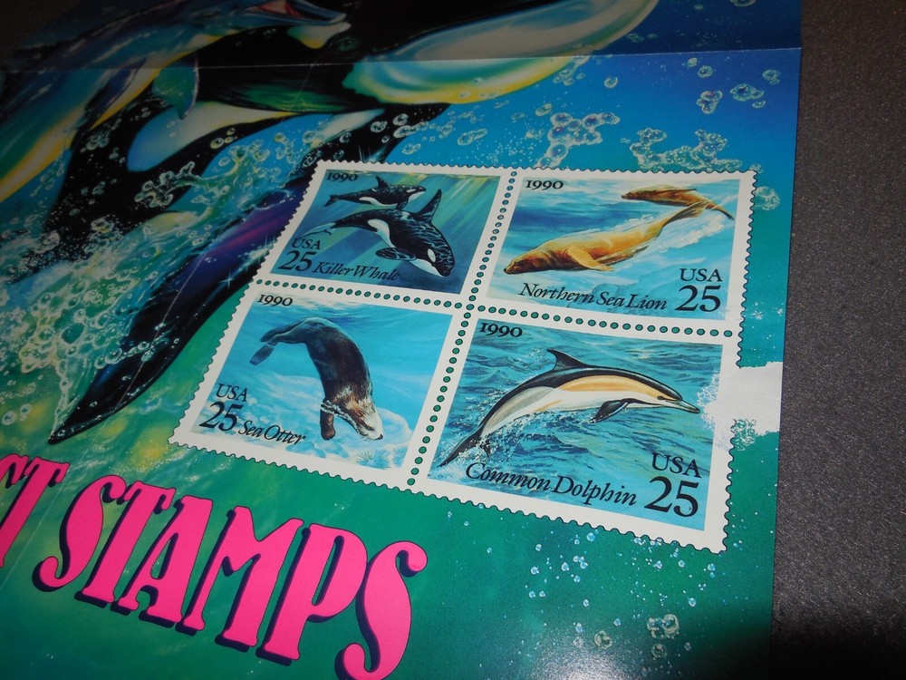 PO1 1990 USPS POSTAGE STAMP POSTERS DOLPHINS SPLASH INTO OCEAN OF FUN VTG