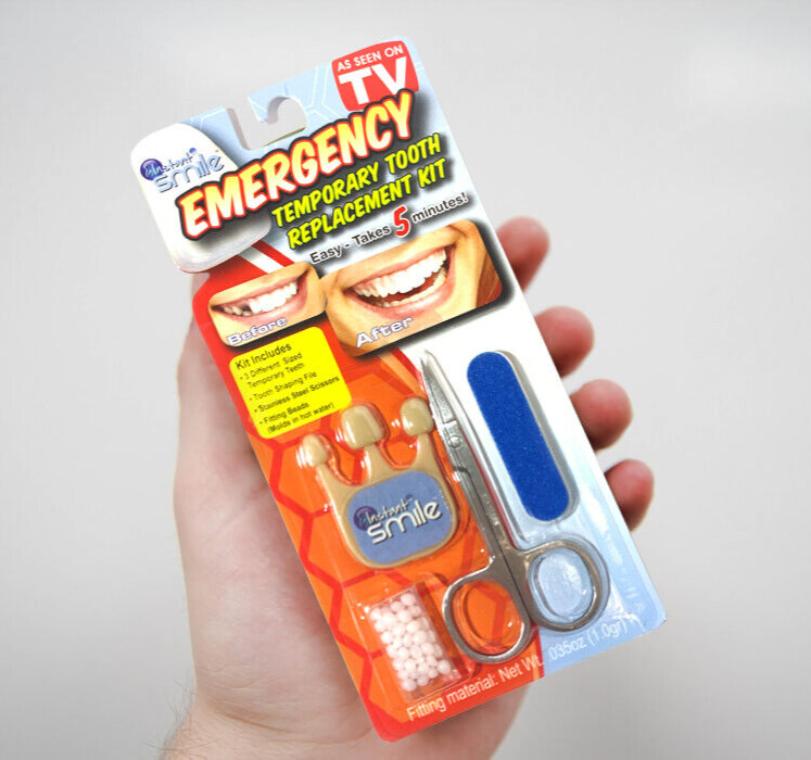 3-Pack Instant Smile Emergency Temporary Fake Tooth Replacement Kit with Case