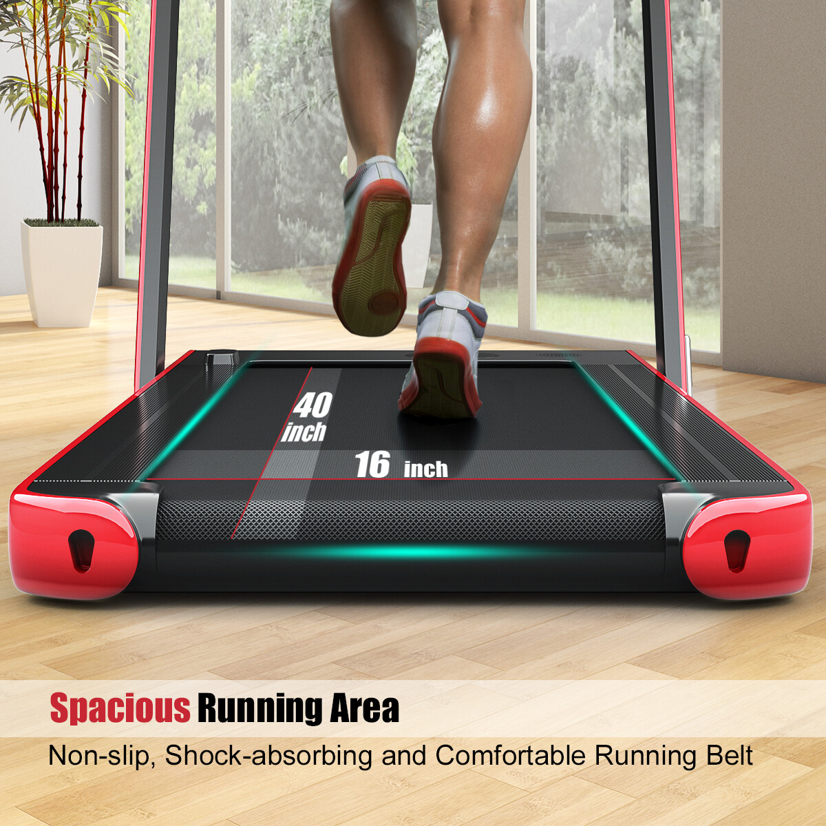 2 in 1 Folding Treadmill 2.25HP Running Machine w/ Dual Display Red