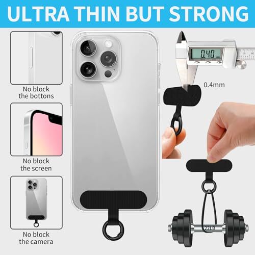Phone Tether Tab, 2 Pack Cell Phone Lanyard Patch Without Adhesive, Phone Black
