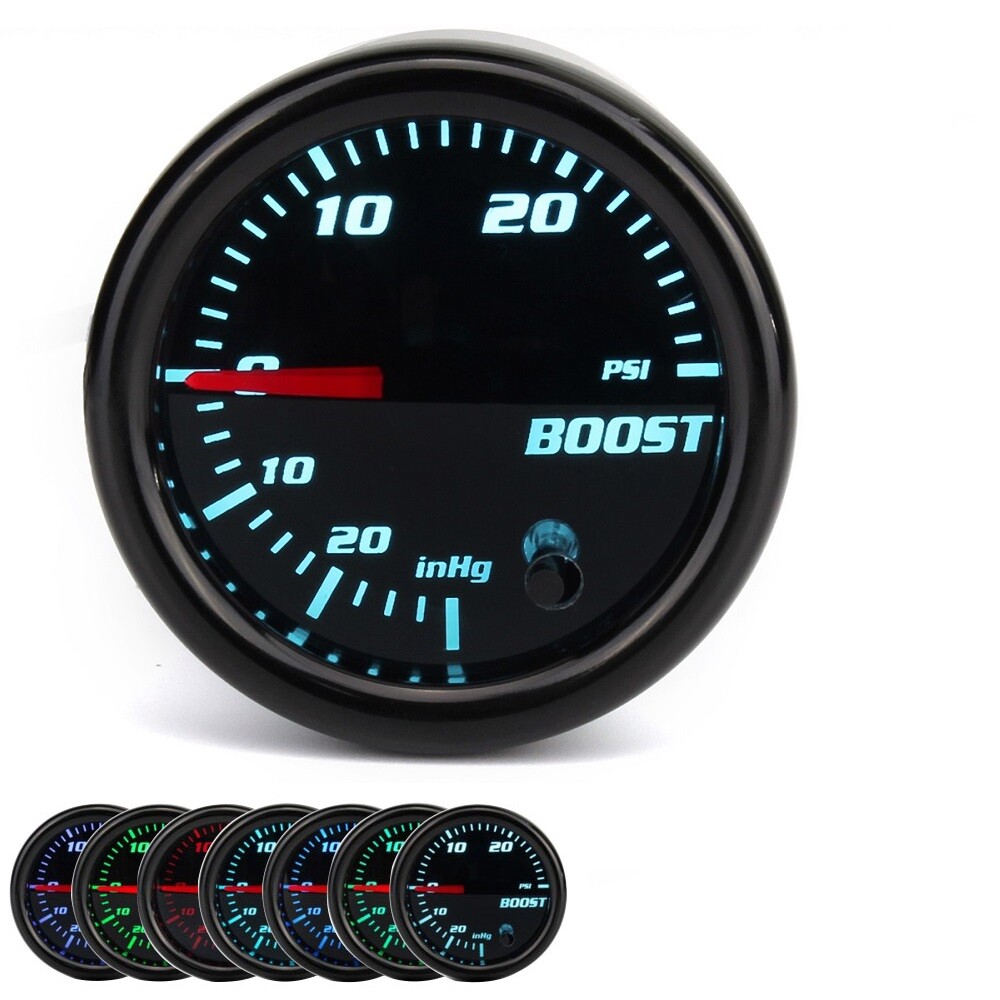 52mm Digital Boost Gauge Tinted 7 Color 0-30 PSI Pressure Turbo Meter 2"