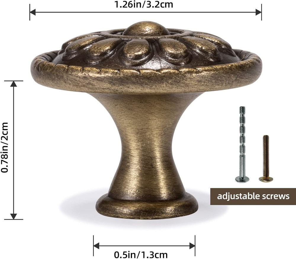 10 Pack Antique Brass Cabinet Knobs, Vintage Retro Drawer Knobs, Solid Round Dre