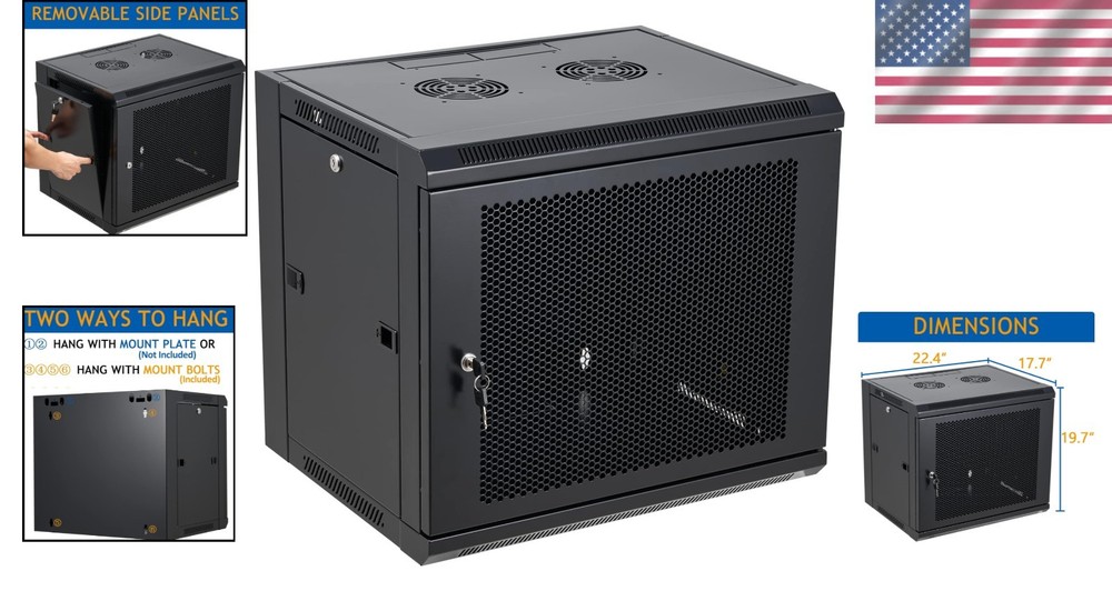 9U Wall Mount Server Cabinet - Secure Locking Network Rack, Heavy Duty Design