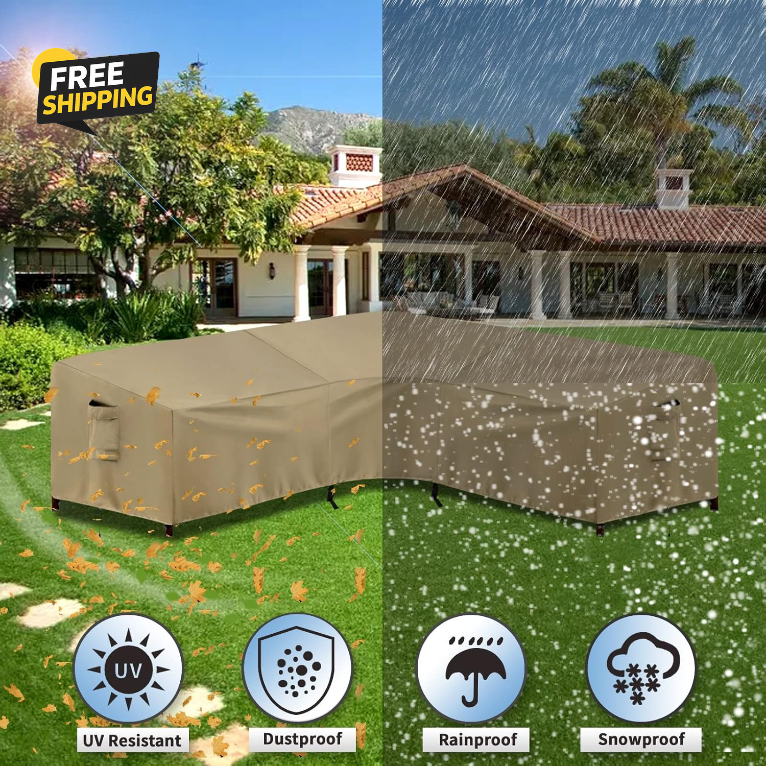 Outdoor Sectional Sofa Cover Waterproof V Shaped Patio Furniture Covers for Deck