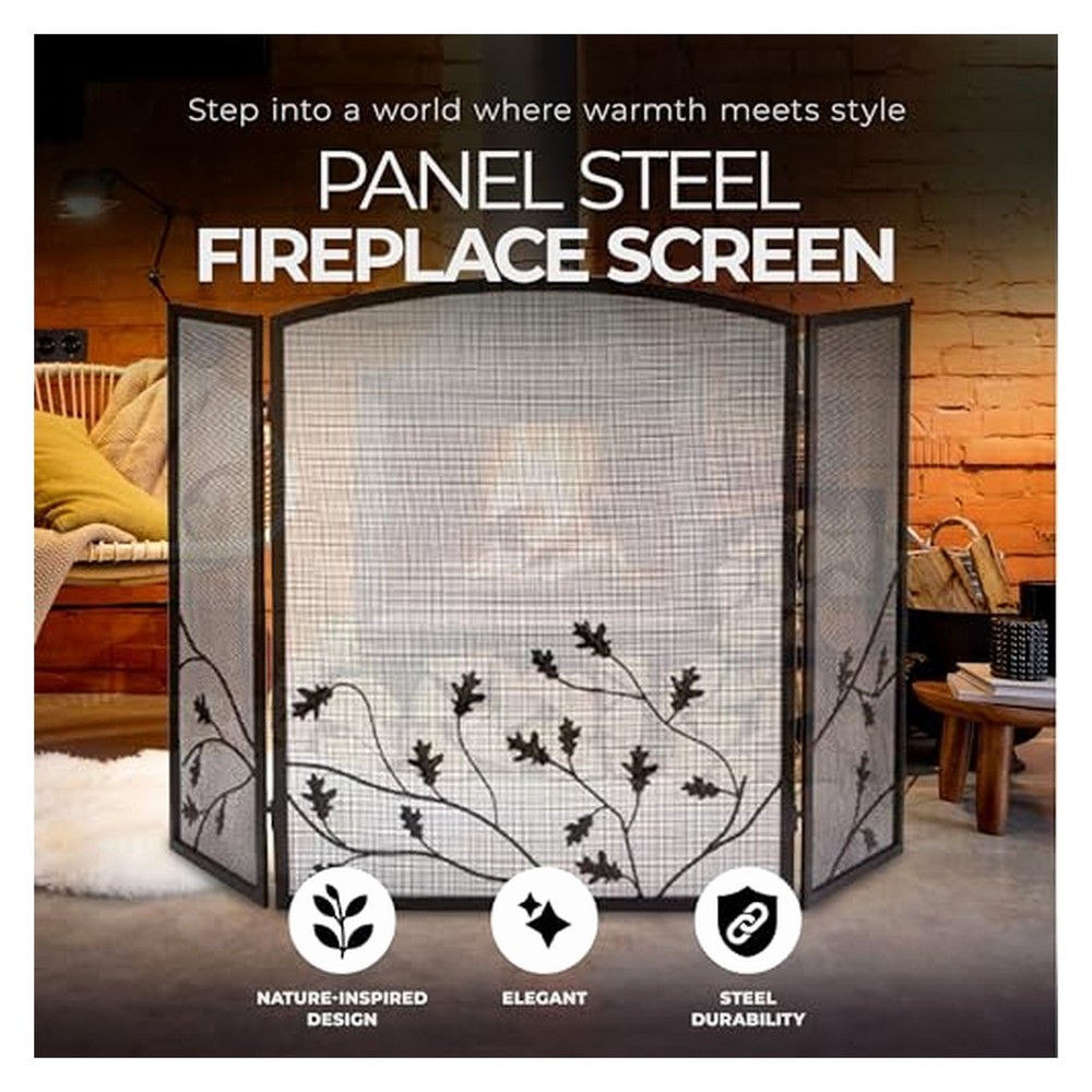 Panacea 3-Panel Oak Leaf Fireplace Screen Model 15914