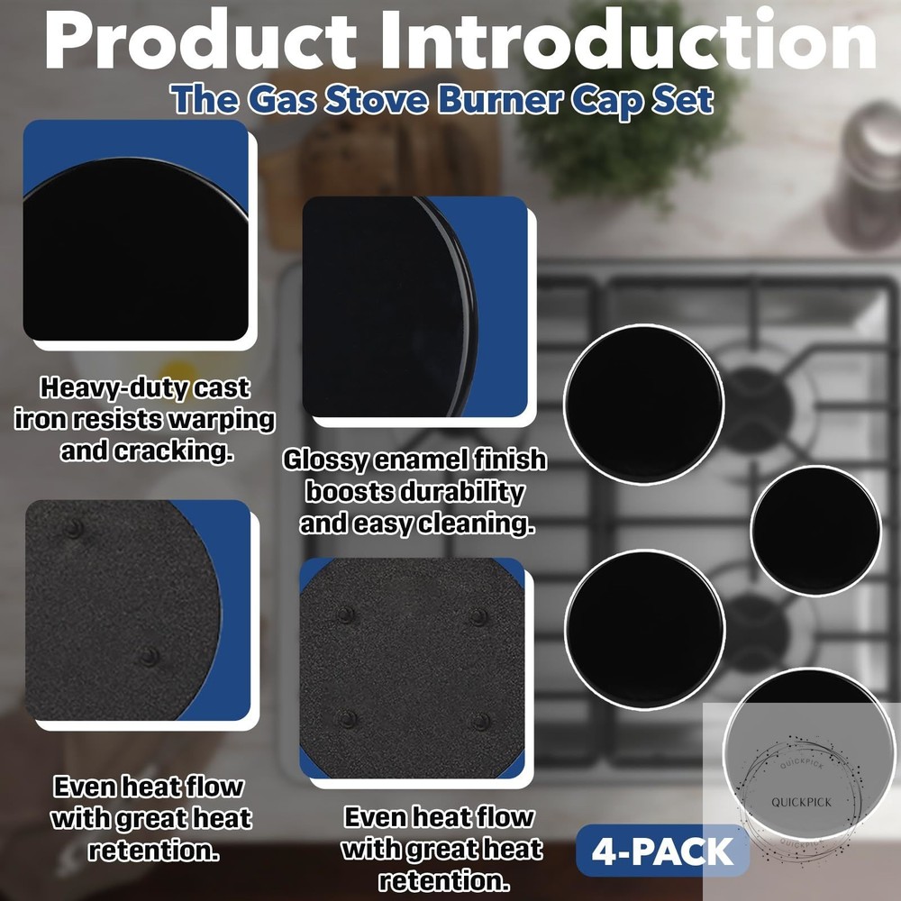 Surface Burner Cap Set Replacement for GE Gas Range/Stove/Oven (4-Pack) Includes