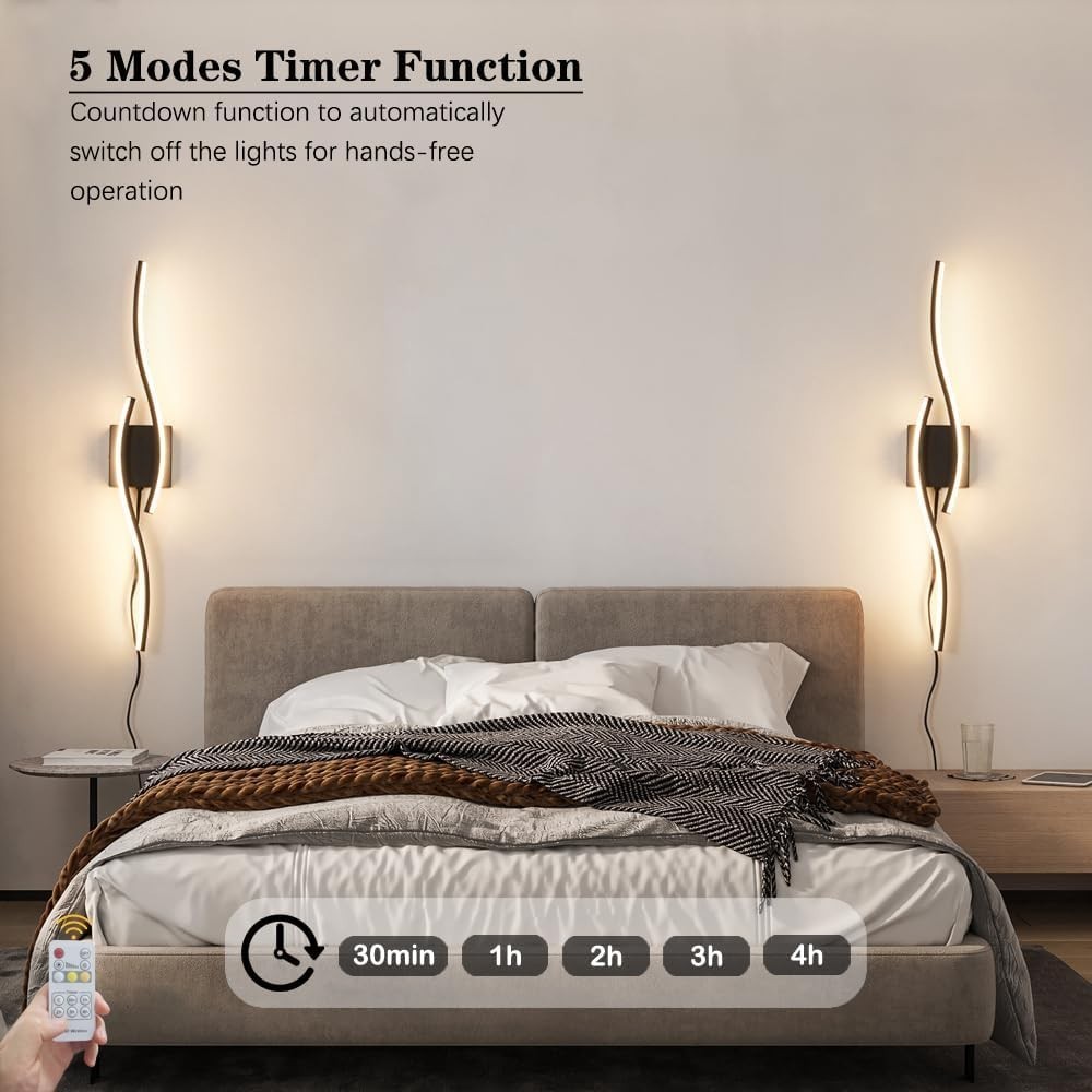 Plug in Wall Sconces Set of 2, Modern Plug in Sconce with Remote, Dimmable LED