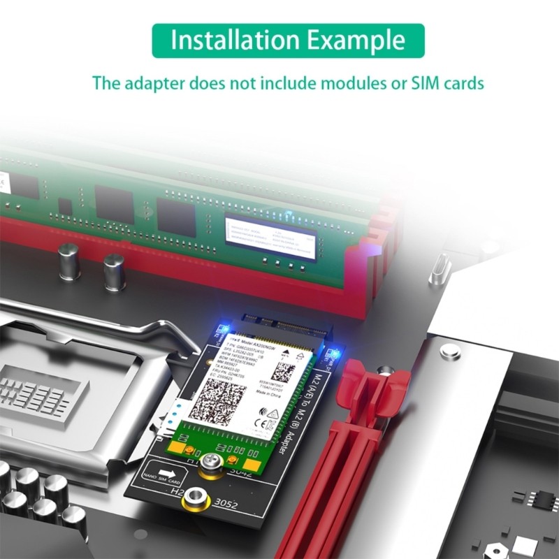 NGFF M.2 Key A+E Interfaces To Key B Wireless Adapter Card With Card Holder