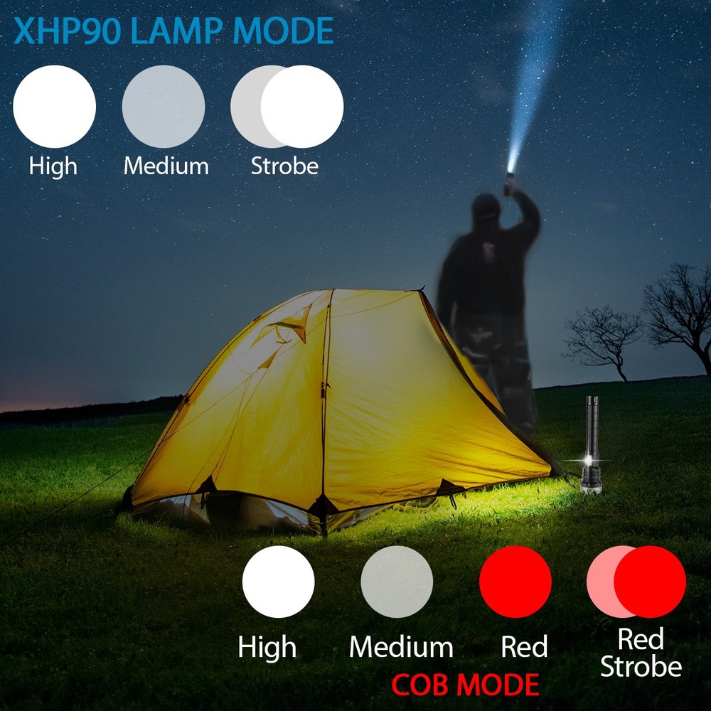 Super Bright 99000000Lumen XHP90+COB LED Flashlight Rechargeable Tactical Lights