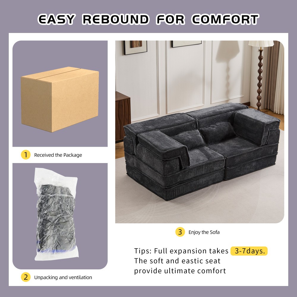Modular Sectional Sofa w/ Memory Foam, Convertible Loveseat, Dark Grey