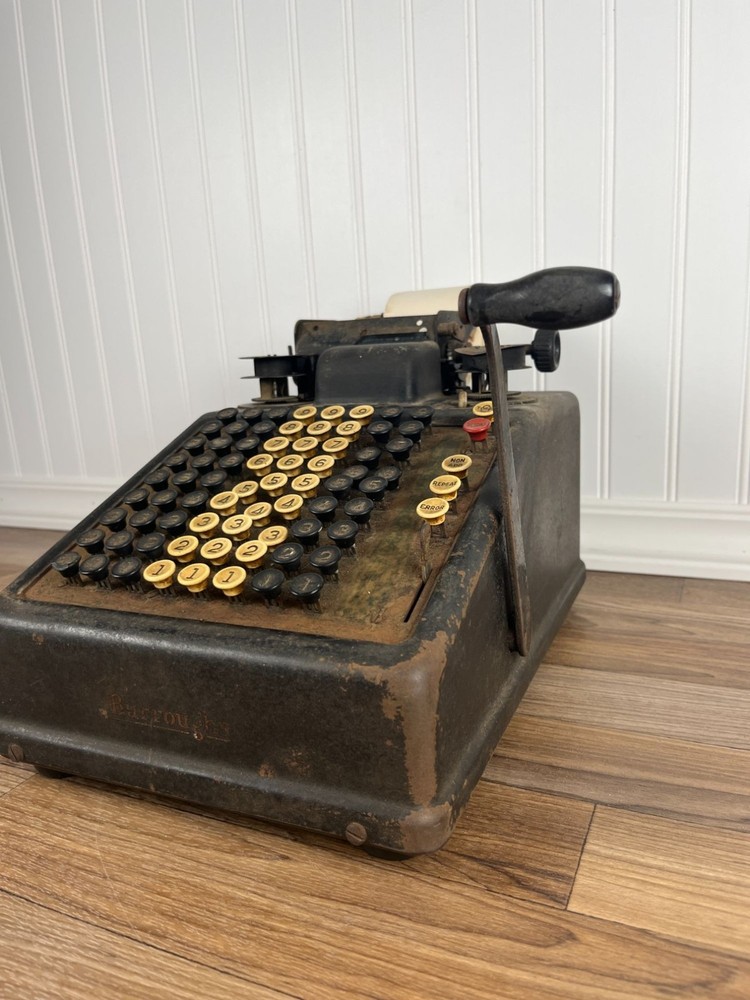 Burroughs 8 Column Adding Machine Antique Mechanical Calculator with Crank