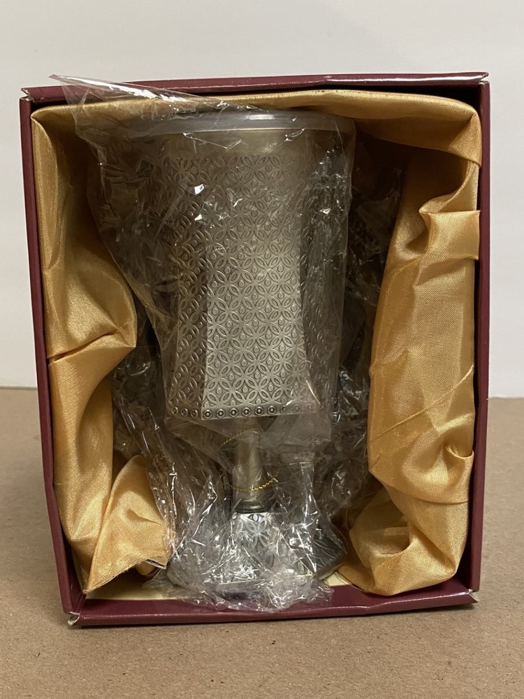 KIDDUSH WINE GOBLET WITH UNDERPLATE SET, METAL, NIB