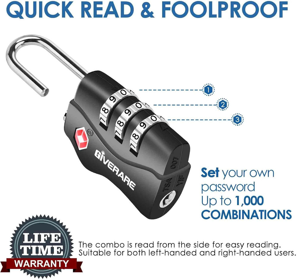 2 Pack TSA Accepted 3-Digit Combination Luggage Locks Keyless Bag Padlocks Black