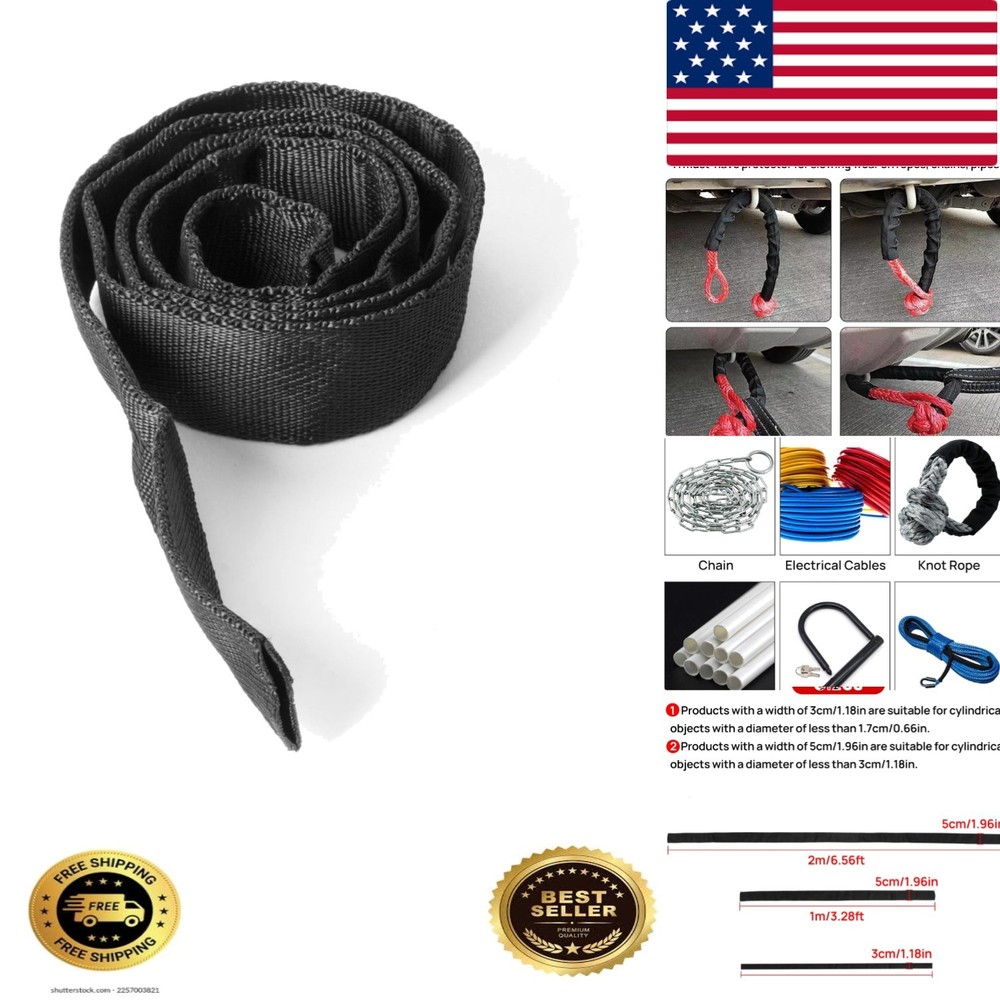 3.28ft Winch Cable Cover - Durable Polyester Protector for Off-Road & Marine Use
