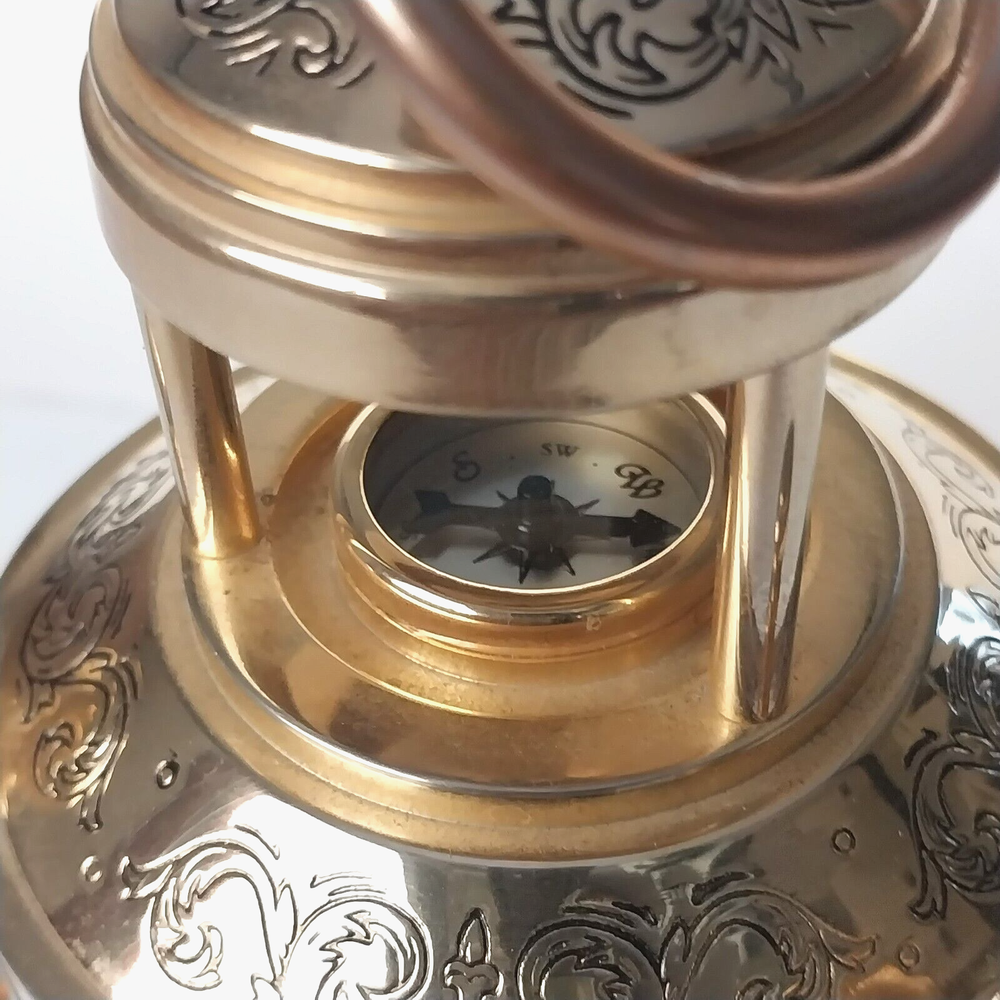 NAUTICAL 3-SIDED BRASS - CLOCK, BAROMETER, THERMOMETER & COMPASS WORKING