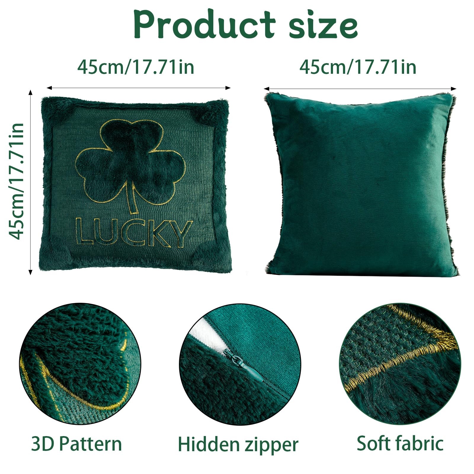 RumonZS St Patricks Day Shamrock Throw Pillow 1" x (Pack of 2), Green