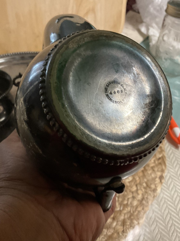 Barbour Silver Co. Nickel Silver Bead Trim 4 Piece Tea Set