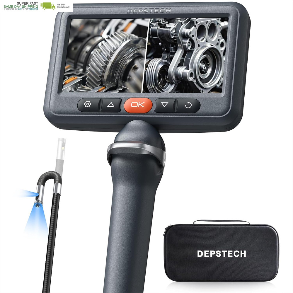 Dual Lens Borescope Camera with Light, Two-Way Articulating Borescope, 5" IPS Du