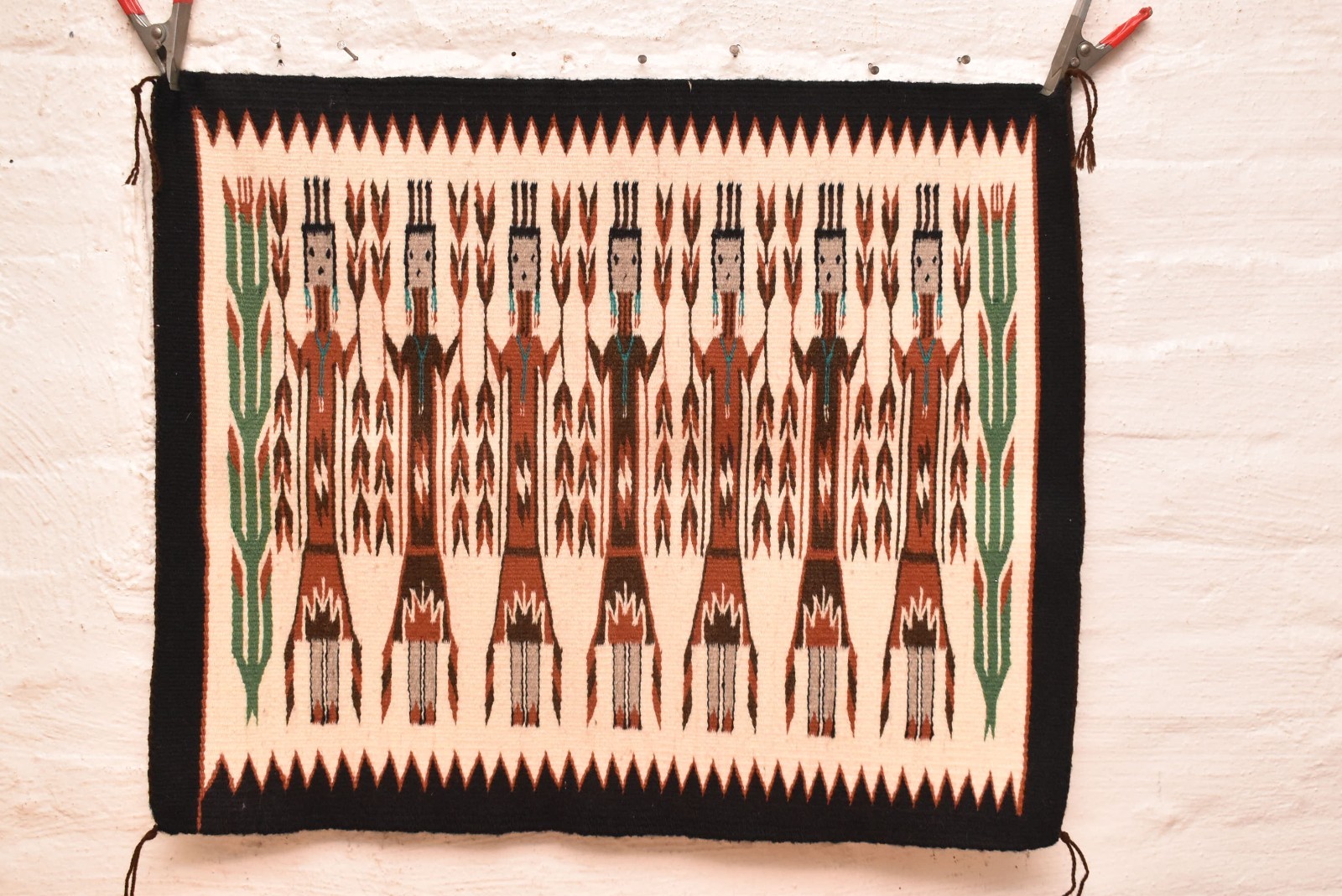 Antique Navajo Rug Native American Indian Yei Pictorial Weaving 27x22 Textile