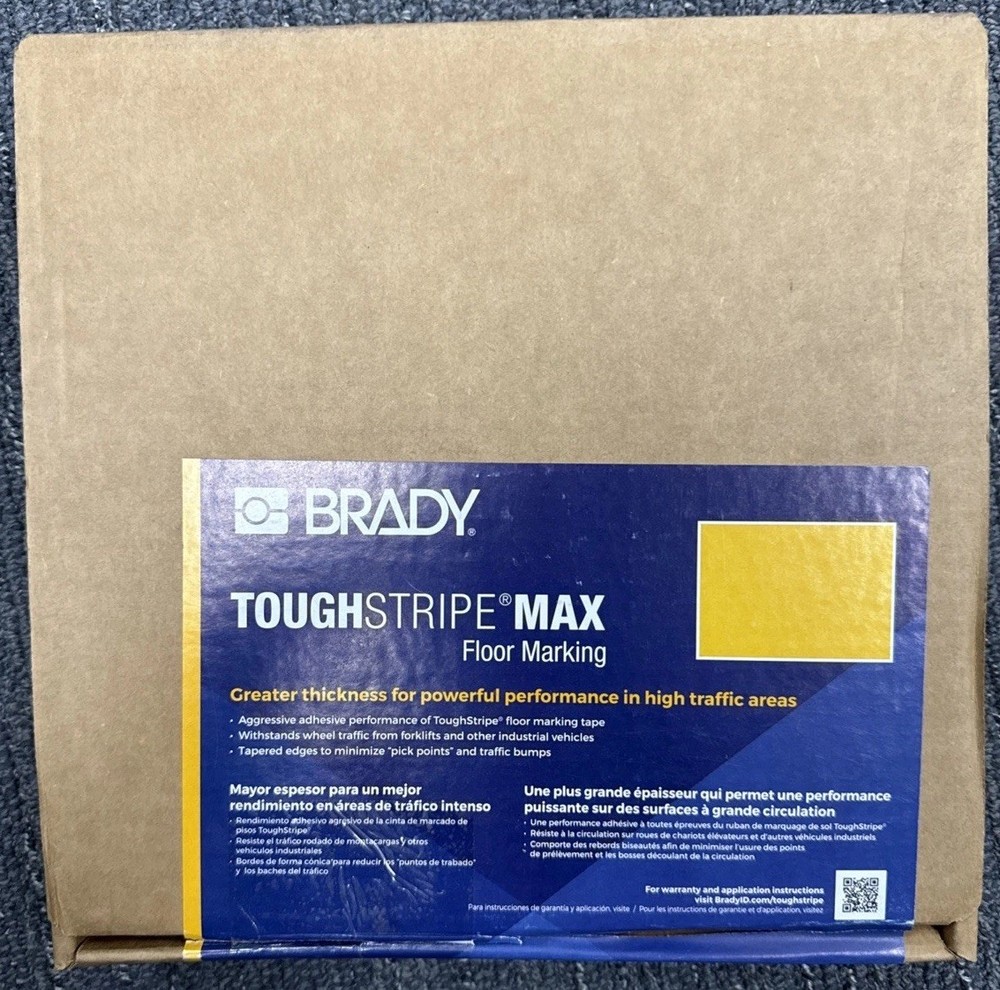 Brady 149629 Tough Stripe Max Floor Marking Tape, 2 in W, 100 ft Roll, Yellow
