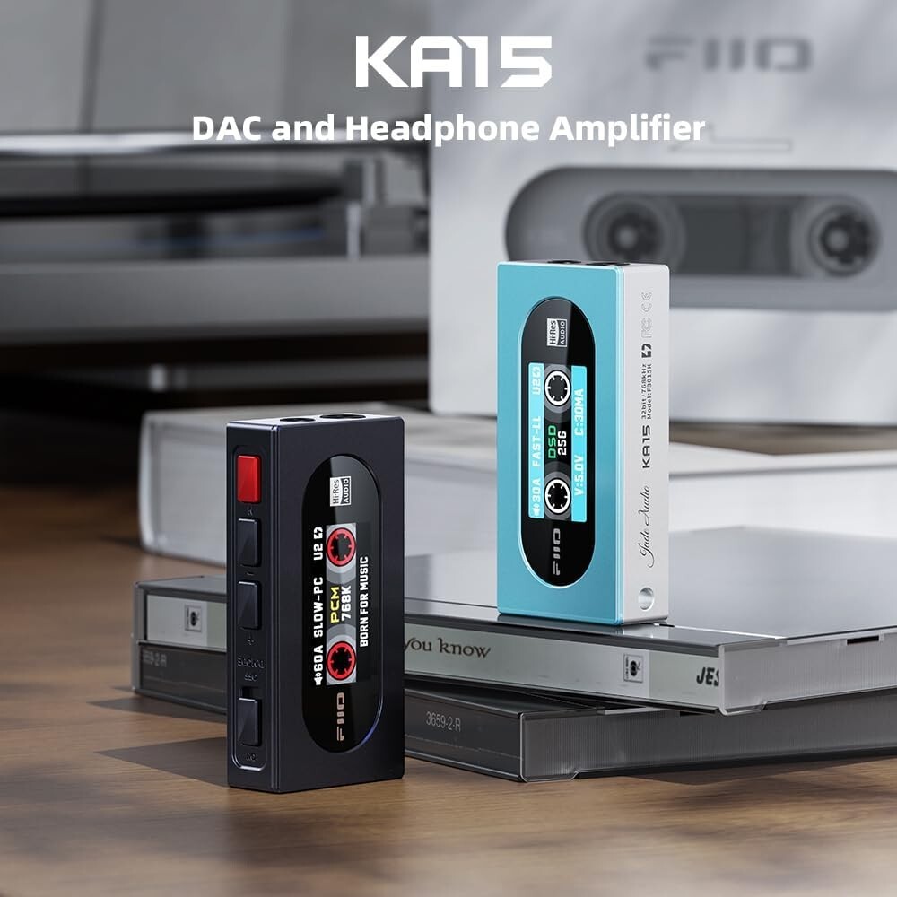 FiiO KA15 Headphone Amp, Portable USB DAC Dongle w/4.4 & 3.5mm (Midnight Black)