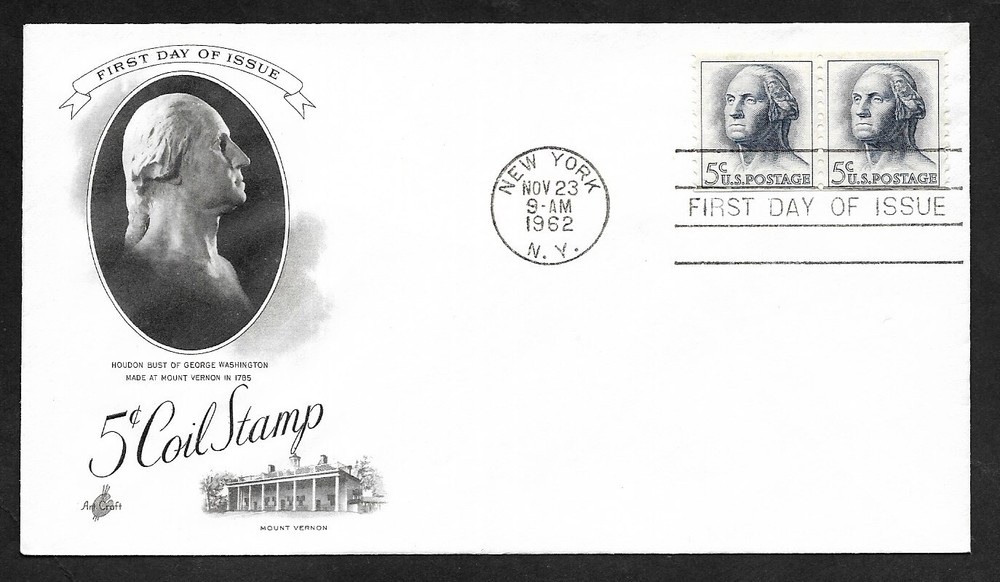 #1229 5c Washington Coil Pair - ArtCraft FDC