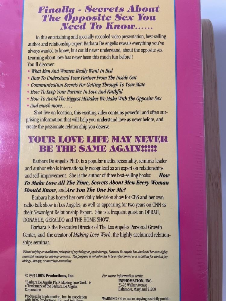 Barbara De Angelis Bundle VHS Audio Cassettes Guidebook