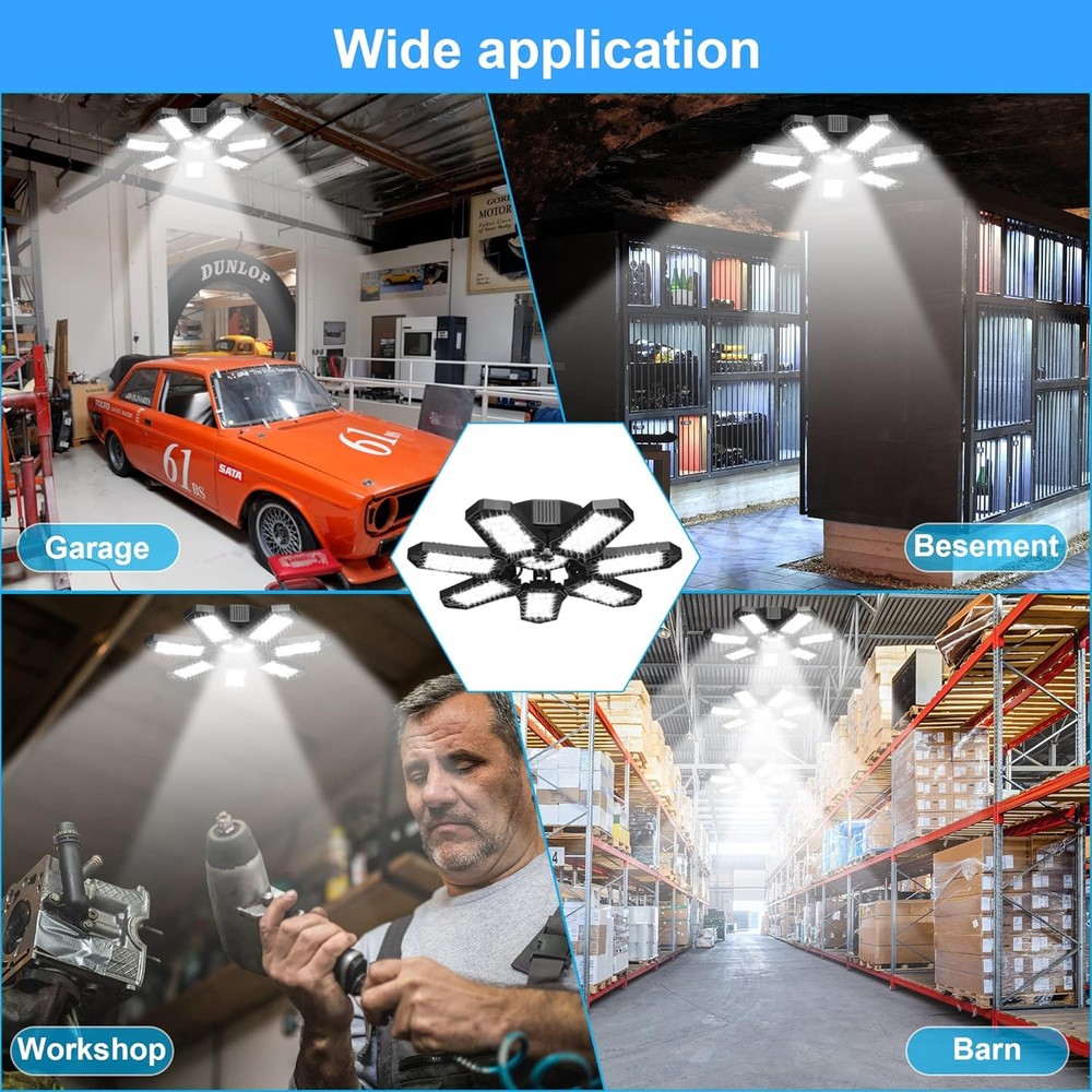 2Pack LED Garage Light 9900000LM Deformable Bright Work Shop Ceiling Bulb Lamps