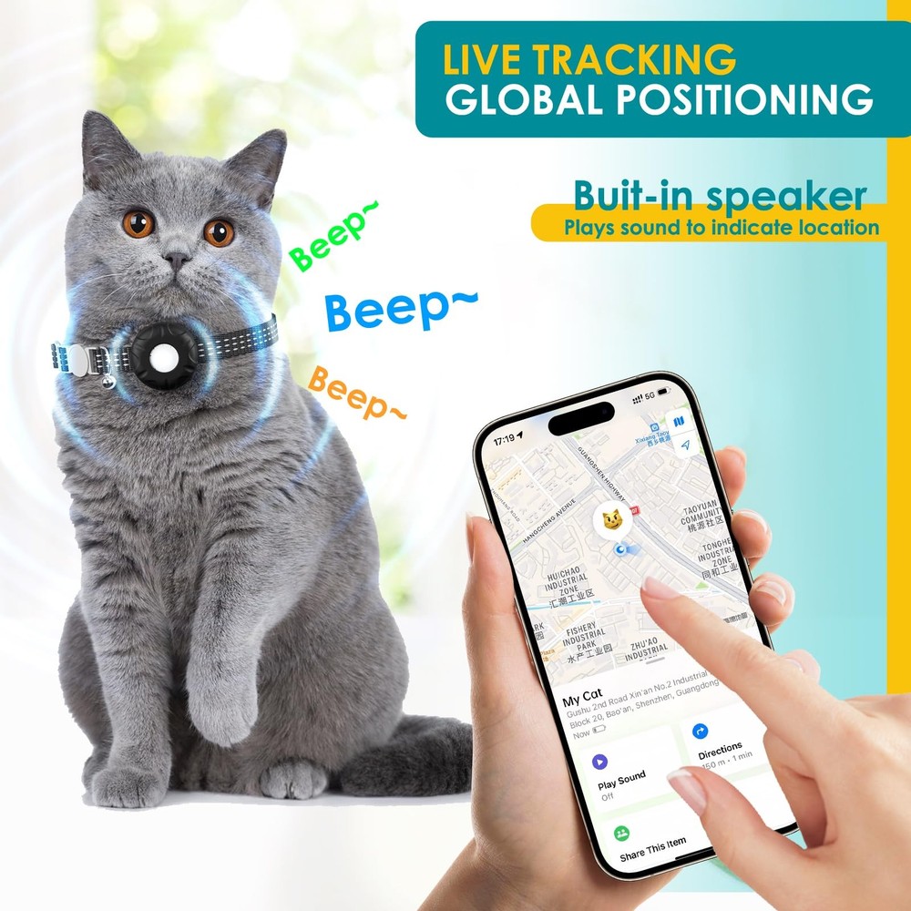 Cat Tracker, Lightweight GPS Tracker Compatible with Apple Find My App(Only i...