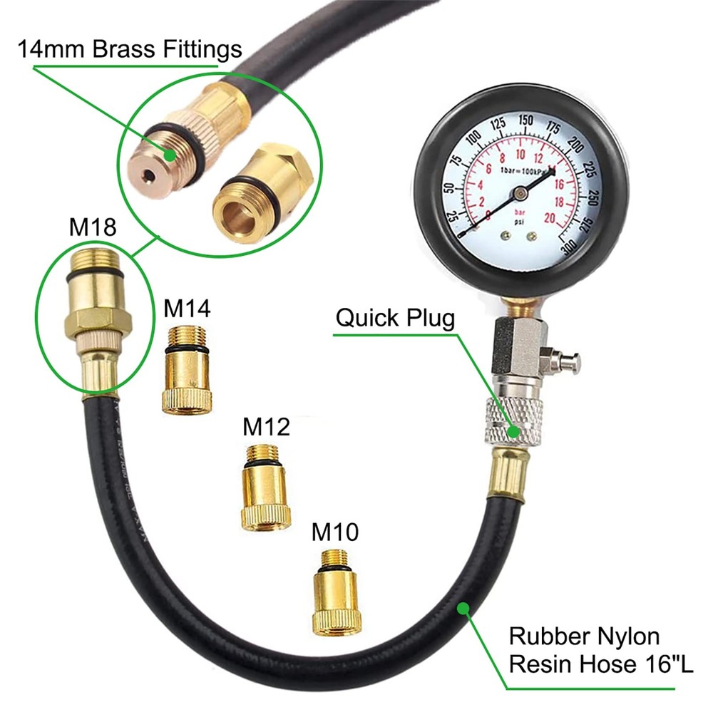 Petrol Engine Cylinder Compression Tester Kit and Spark Plug Tool Fit...