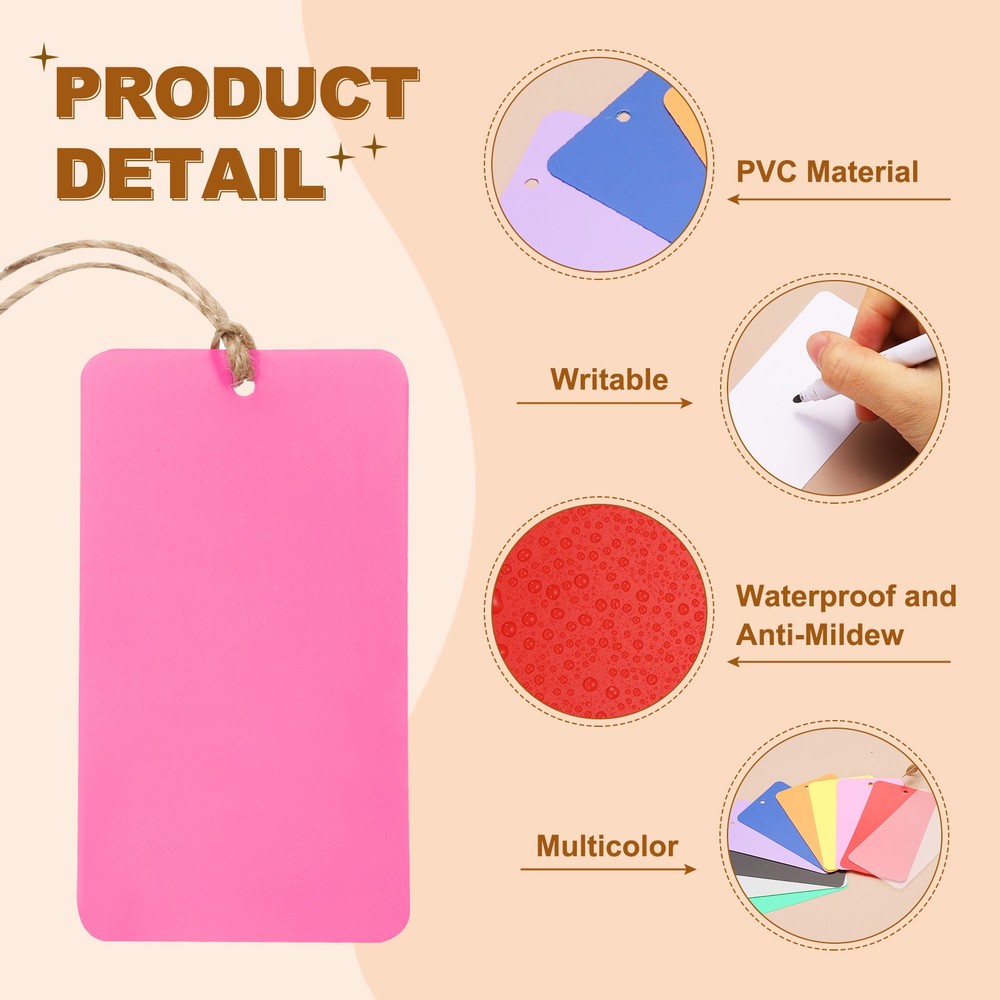 100Pcs Pink Plastic Shipping Tags, 3.5" x 2" Labeling Tags with Thread & Wire