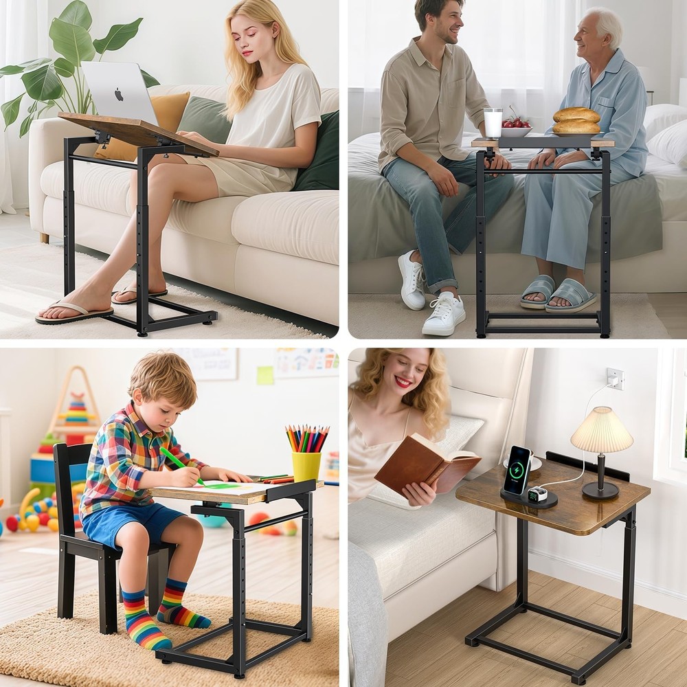 Tv Tray Table, 8-Level Adjustable Height Couch Side Table，90° Tilt A