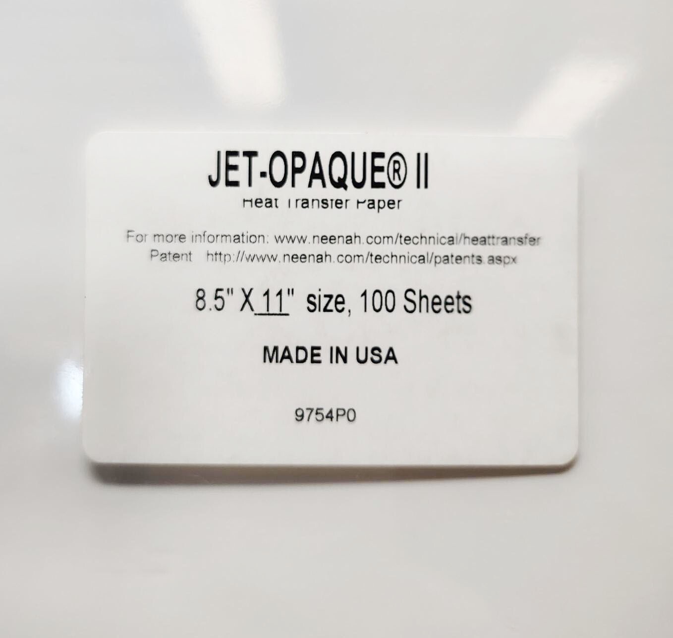 Jet Opaque II Heat Transfer Paper for Dark Fabrics 8.5x11 -100 Sheets INKJET