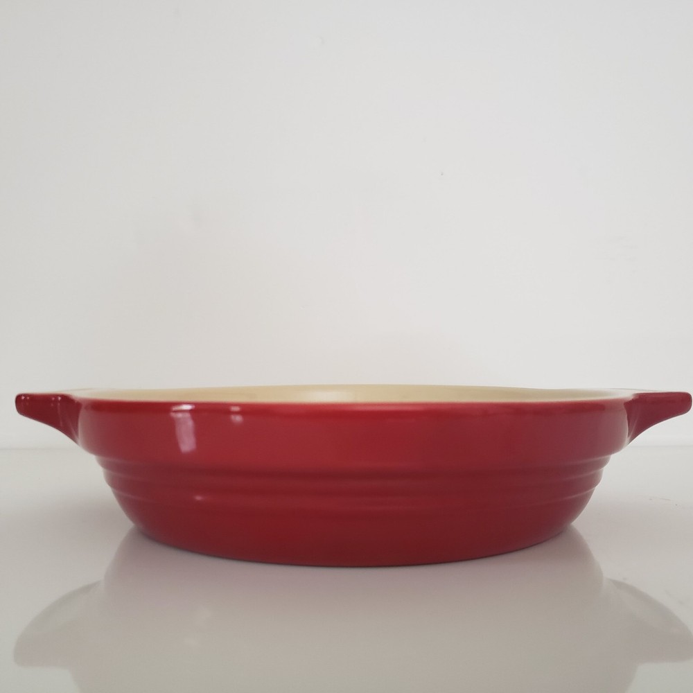 Olive & Thyme 1qrt Red/Beige Round Stoneware Baking Dish 8.5" Diameter 2" Deep