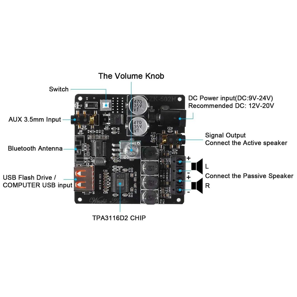 Versatility HIFI 2.0 Digital Power Amplifier Board Kits Bluetooth AUX USB