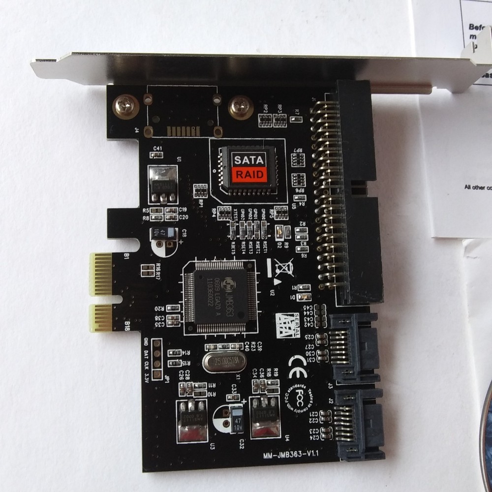 PCI-E SATA II RAID Host Controller Card w/ Manual & Drivers Disk JM363 2-Port