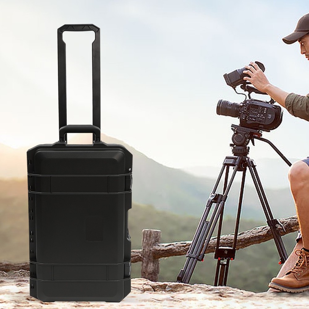 Rolling Transport Hard Case Waterproof Modern Camera Protective Equipment Black