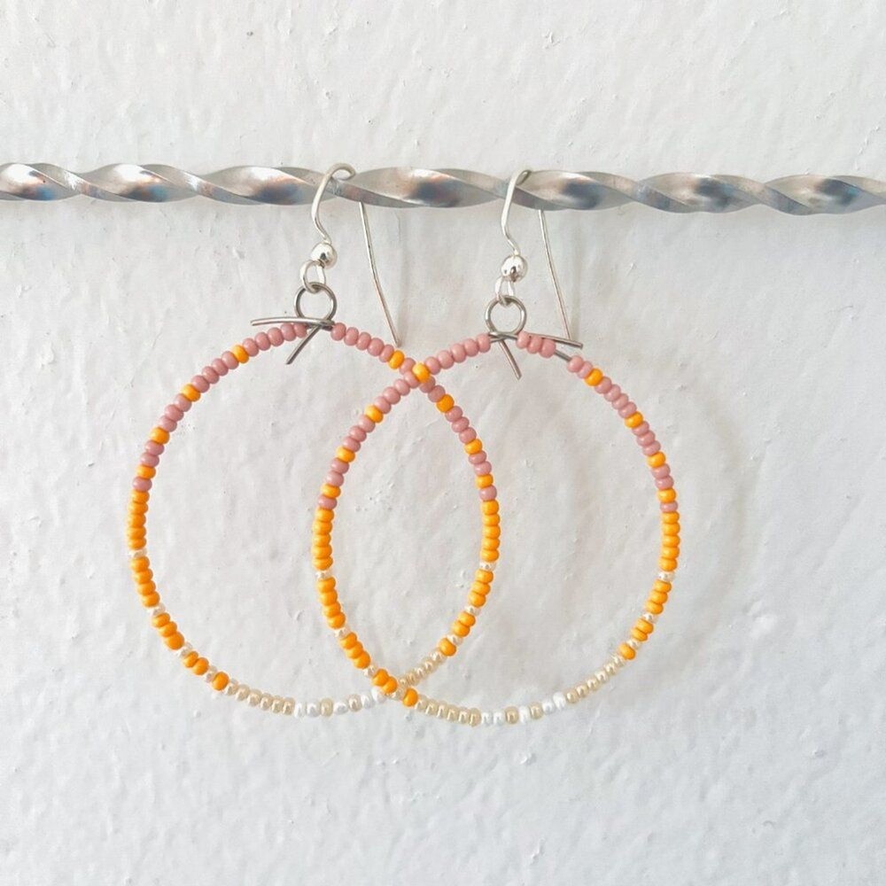 Sunrise Gradient Hand Beaded Tear Drop Earrings