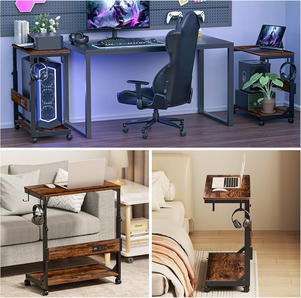 Height Adjustable Computer Tower Stand with Charge Station and USB Charging P...