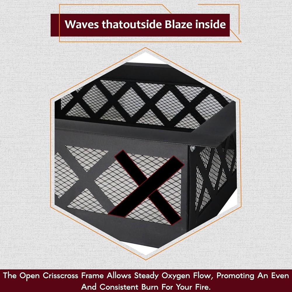 FEBTECH 36 Inch Portable Fire Pit Ring Square with Crossweave Design