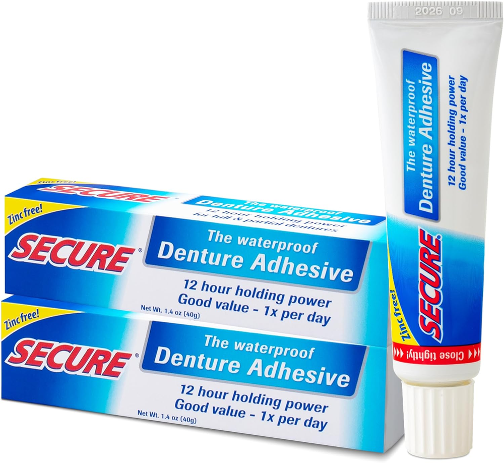 Secure Waterproof Denture Adhesive - Zinc Free - Extra Strong Hold For Upper