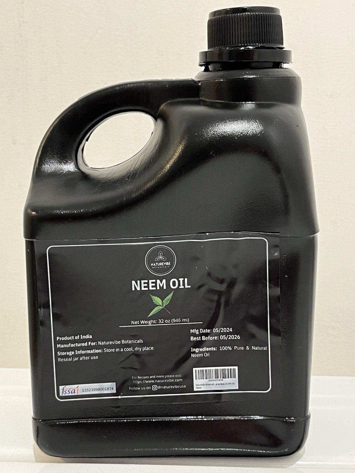 Naturevibe Neem Oil 32 Oz Exp 6/26-Last 1-2 Years more 100% Pure &Natural Sealed
