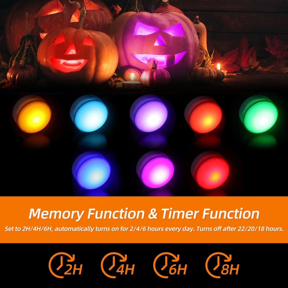 Halloween Jack-O-Lantern Lights Dimmable Timer Color Changing Remote 3 Pack