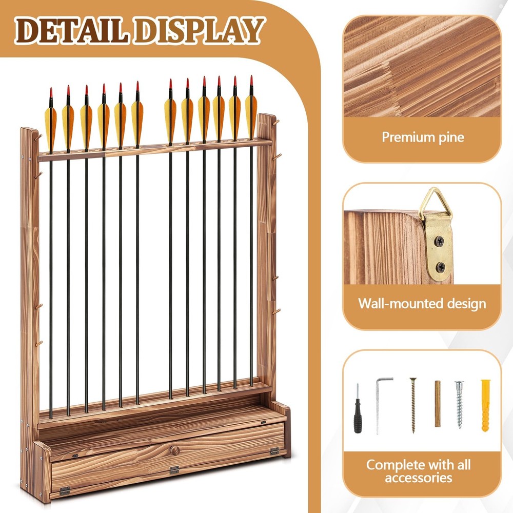 Wall Mounted Bow & Arrow Display Rack, Solid Wood Holder for 2 Compound Bows ...